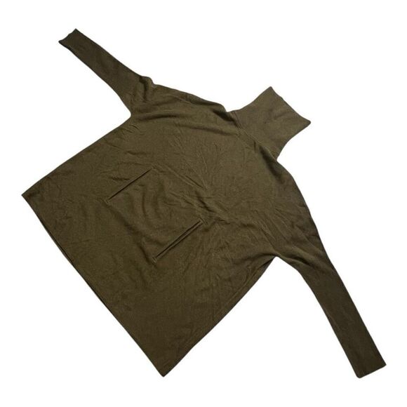 Garnet Hill Cashmere Wool Oversized Turtleneck Sweater Green M Kangaroo Pocket - Picture 4 of 12